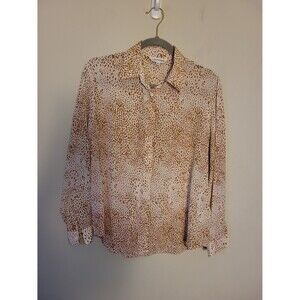 Catherine Gee Ivory Brown Leopard Print Silk Blouse Sz XS Office Career